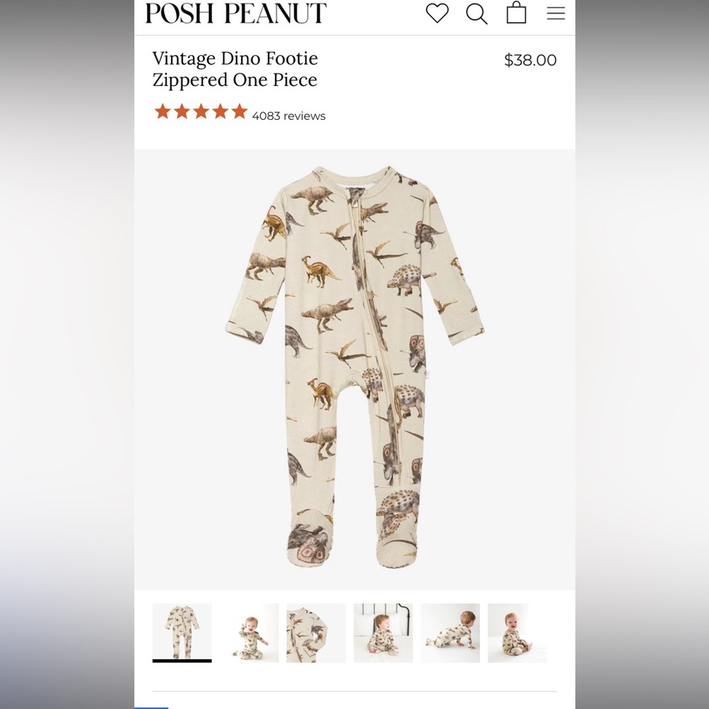 Posh Peanut vintage Dino footie zippered one piece